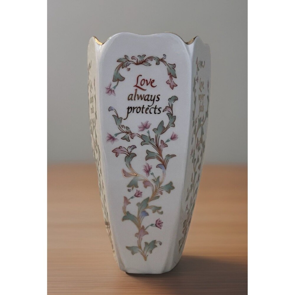Lenox 6.75" Porcelain 5 Sided Vase Love Always Protects Love Never Fails